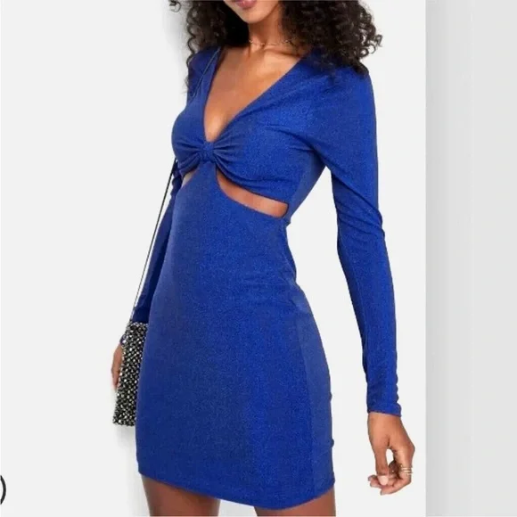 Wild Fable Long Sleeve Cut Out Lurex Bodycon Lapis Dress - Picture 2 of 3